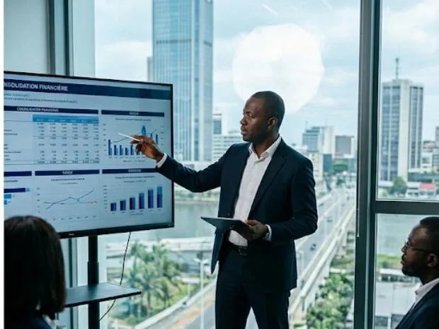 Présentation d’une consolidation financière, bureaux à Abidjan